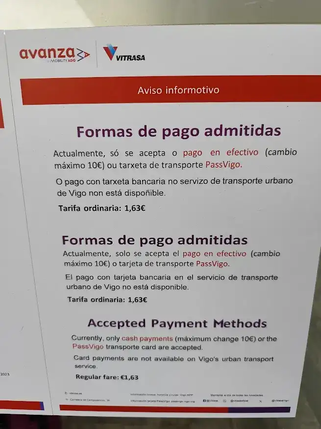 Paying cash on the airport bus to Vigo