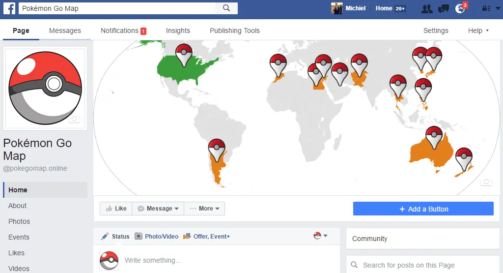 Página de Facebook de Pokémon Go