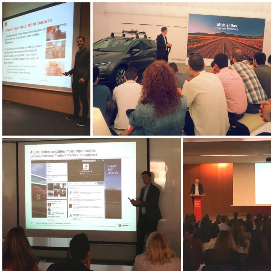 Collage of Michiel Das giving talks and conferences on marketing and personal branding