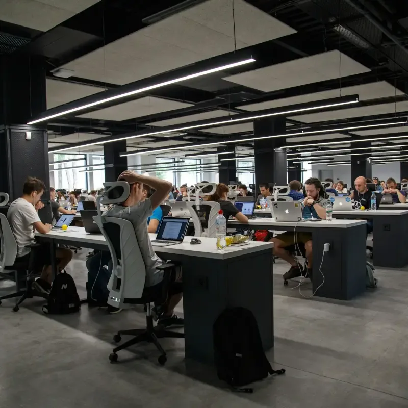 Equipo trabajando en un hackathon